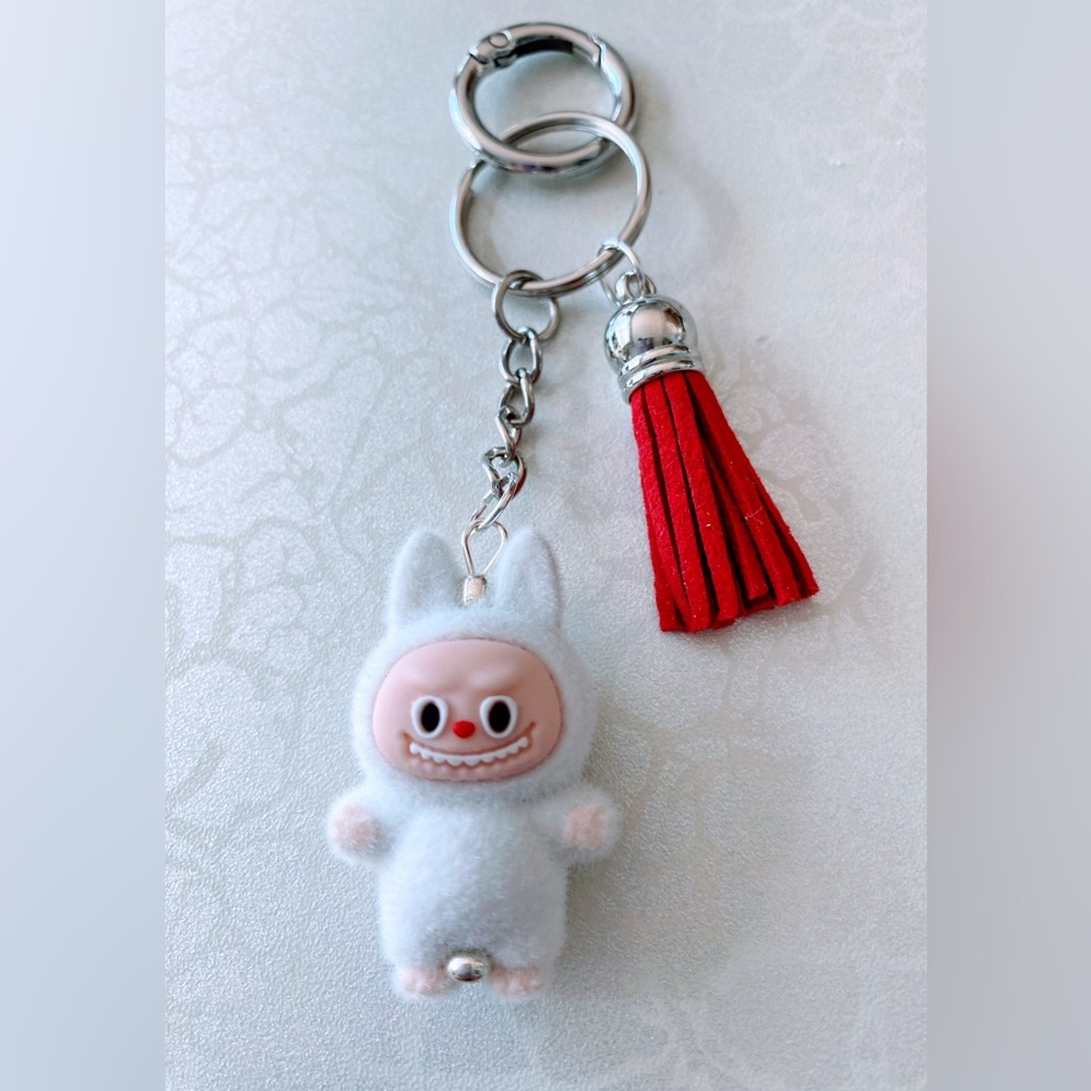 Cute Plush Labubu Character Keychain with Red Tassel